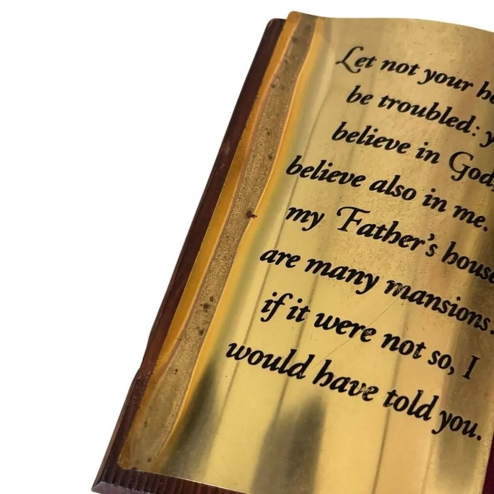 Vintage HOMCO Home Interiors John 14:1-3 Brass Bible Verse On Wooden Base